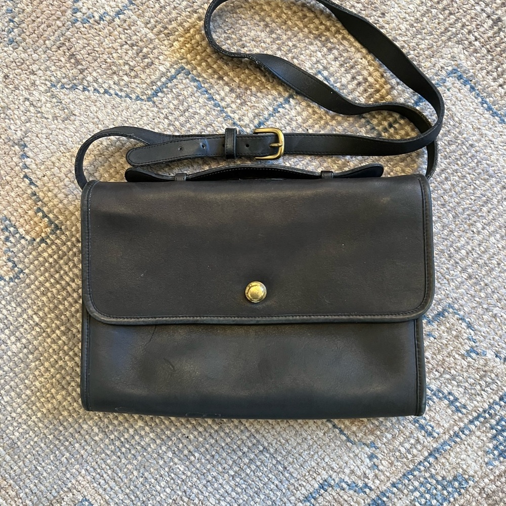 Vintage Coach Black Leather Crossbody Bag  (“The Avenue Bag” No. 9886)